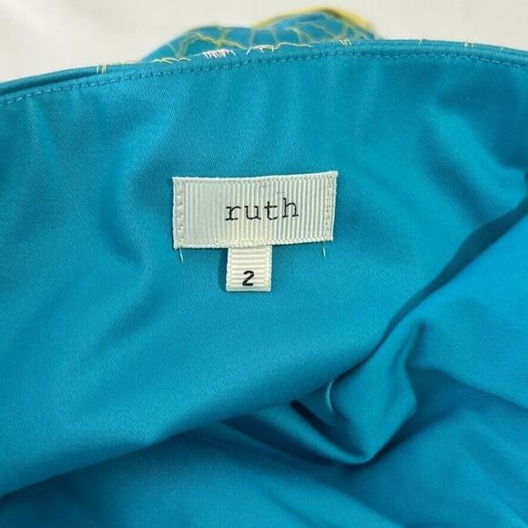 Ruth Women's Strapless Floral Embroidered Dress Size 2 Blue Yellow Bow Accent - Picture 5 of 11